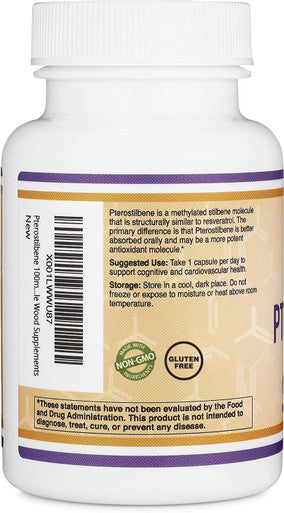 Pterostilbene Supplement 100Mg Capsules (Third Party Tested) 60 Capsules, Superior To Resveratrol, Antioxidant For Longevity Support (Non-Gmo, Gluten Free) By Double Wood