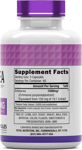 Echinacea Capsules (1500 MG x 180 Capsules) | Supports Health & Well-Being | Echinacea Root Herbal Extract Supplement | Produced in The USA | TNVitamins