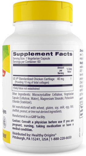 Healthy Origins - Natural UC II x 60 Vegetable Capsules | Joint Health Supplement | Type II Collagen | Gluten-Free | Soy-Free | Dairy-Free