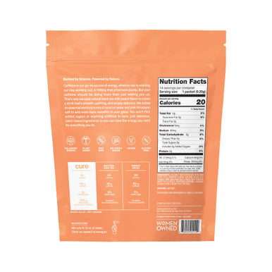 Cure Peach Tea Energizing Hydration Mix - Natural Energy Drink with Electrolytes and Caffeine | Made with Coconut Water | No Added Sugar | Vegan | Pouch of 14 Energy Packets - Peach Tea