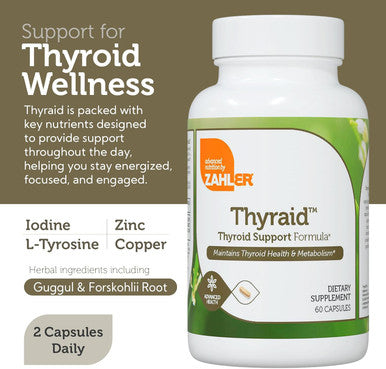 Zahler Thyraid - Thyroid Support Complex With Iodine, Zinc, L-Tyrosine, Ashwagandha, Forskholii - Pure Thyroid Support For Women And Men - Kosher Gluten Non-Gmo Thyroid Supplement (60 Capsules)