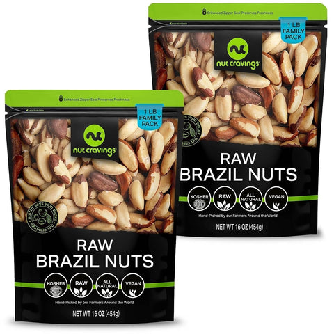 NUT CRAVINGS - Brazil Nuts Roasted & Salted - No Shell, Whole (16oz - 1 LB) Packed Fresh in Resealable Bag - Healthy Protein Food Snack, Food Assortments