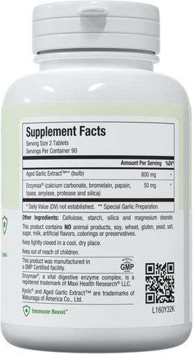 Maxi Health Kyolic Organic Garlic Supplement - Kosher Garlic Tablets with Kyolic Aged Garlic Extract for Immune Support - Vegetarian Garlic Pills (180 Count)