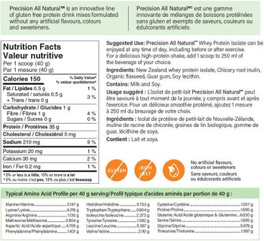 Precision All Natural Whey Isolate - Unflavoured, 850 g | Hormone-free and gluten-fee