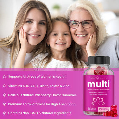 Multivitamin For Women 14+ Womens Multivitamin Gummies, 120 Count Vitamins A, B, C, D, E, Biotin, Folic Acid Womens Gummy Multivitamins Chewable Daily Multi Gummy Vitamins For Women