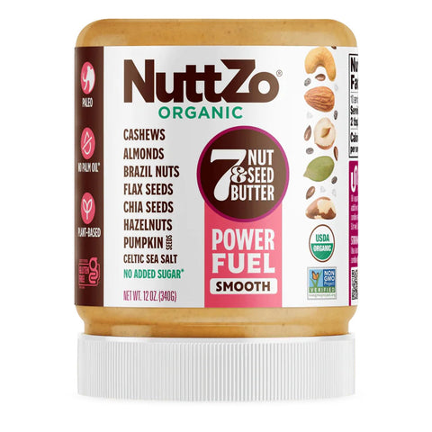 NuttZo Natural Power Fuel 7 Nuts and Seeds Butter, Crunchy, Paleo and Keto Friendly, Peanut and Gluten Free, Kosher, No Added Sugar or Oil, 12 oz Jar