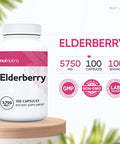 Nui Nutra Elderberry Capsules | 5750mg | 100 Capsules | Maximum Strength Elderberry (10:1 Extract) | Vegetarian | Immune Support | Antioxidants | for Men & Women