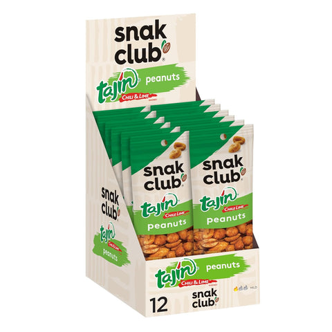 Snak Club Tajin Peanuts, Roasted Nuts with Chili and Lime Seasoning, Mild, Gluten-Free and Kosher Snacks, No Artificial Colors or Flavors, No Preservatives, 12 oz Resealable Bag