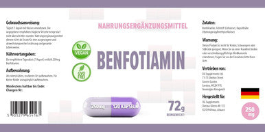 Benfotiamine 250Mg 120 Vegan Capsules, 3Rd Party Lab Tested, High Strength Supplement, Gluten And Gmo