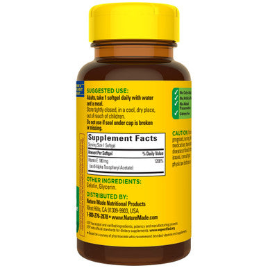 Nature Made Vitamin E 180 Mg (400 Iu) Dl-Alpha, Dietary Supplement For Antioxidant Support, 100 Softgels, 100 Day Supply