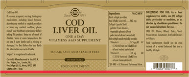 Solgar Cod Liver Oil 250 Softgels - Supports Healthy Immune System Healthy Eyes & Vision & Bone Health - Vitamin A & D Supplement - Gluten Free Dairy Free - 250 Servings
