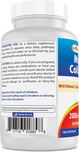 Best Naturals Multi Collagen Pills 2000mg for Women & Men - Hydrolyzed Collagen Peptides Capsules for Hair Skin and Nails with Types I II III V X Biotin Hyaluronic Acid & Vitamin C