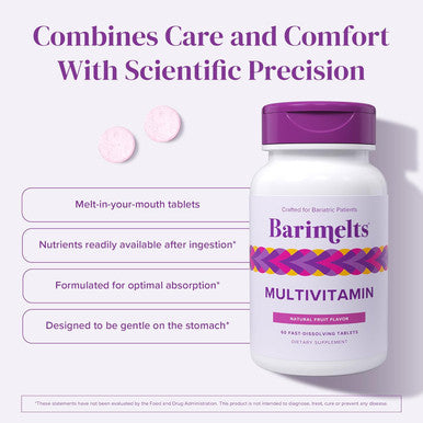 Barimelts Multivitamin - 60 Fast-Dissolving Tablets (1-Month Supply) - Sugar-Bariatric Multivitamin For Women, Natural Fruit Flavor