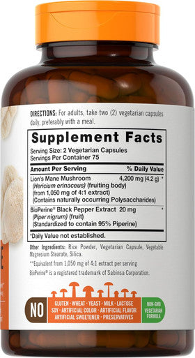 Carlyle Lions Mane Supplement Capsules 4200 mg | 150 Count | Vegetarian Non-GMO Gluten | Wiseshrooms
