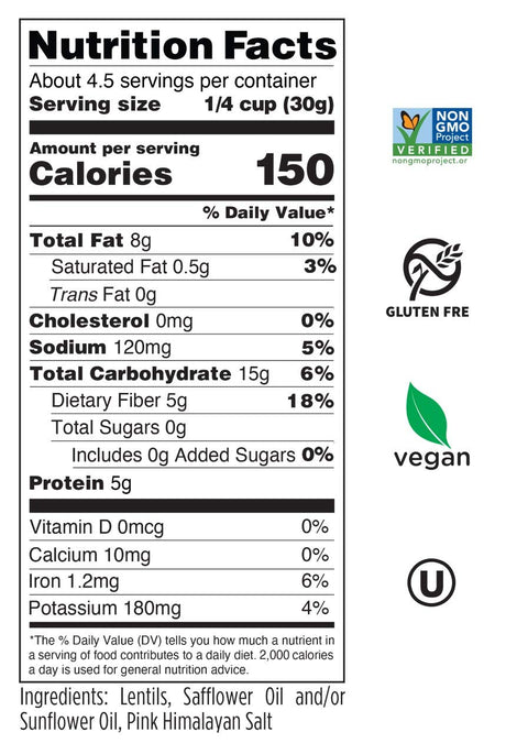 Seapoint Farms Mighty Lil' Lentils Savory Plant Based Snack 5g Protein 5g Fiber Vegan GlutenFree NonGMO Kosher OntheGo Snacking Pink Himalayan Salt 5 oz Bag (Pack of 3)