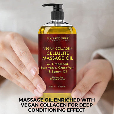 MAJESTIC PURE Cellulite Hot Cream (9 oz), Cellulite Massage Oil (8 oz), and Coffee Scrub (10 oz) Bundle