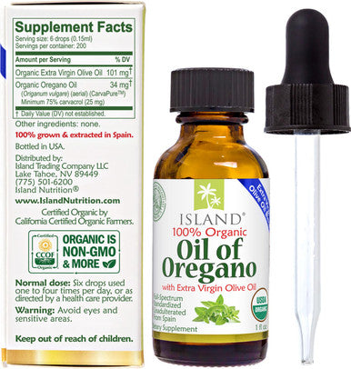 Island Nutrition , Oil Of Oregano Organic Liquid Drops (1 Fl Oz) - 100% Organic Olive Oil & Organic Oregano Oil, Grown In Spain (Aceite De Oregano)