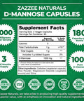 Zazzee D-Mannose, 1000 Mg Per Serving, 180 Vegan Capsules, 3 Month Supply, Potent & Fast-Acting, 100% Pure, Natural Cleansing Sup