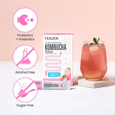 Teazen Kombucha Peach Flavor Variety Pack with Classic Eco Bottle (Kombucha Powder 40 Sticks Eco Bottle 1EA x 11.8oz)