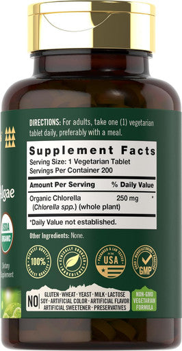 Carlyle Chlorella Blue Green Algae 250mg | 200 Tablets | Vegetarian Non-GMO Gluten Supplement | Tahoe Nutritionals