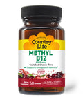 Country Life Methyl B12 Supports Energy & Stamina 1000Mcg 60 Lozenges Certified Gluten Free Certified Vegan