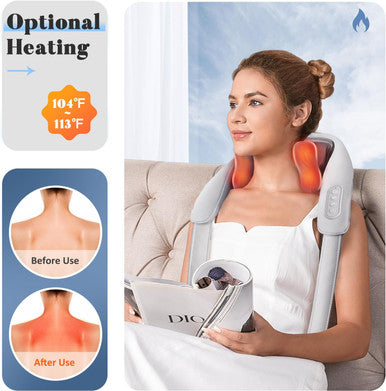 Neck Massager For Neck Pain Relief, 4D Deep Kneading Massagers With 6 Massage Nodes, Cordless Shiatsu Neck And Shoulder Massage Pillow With Heat For Neck, Traps, Back & Leg, Gifts - Gray