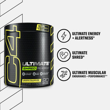 Cellucor C4 Ultimate Shred Pre Workout Powder For Men & Women, With Ginger Root Extract, Lemon Italian Ice, 20 Servings