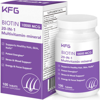 KFG Biotin 10000mcg Women's Multivitamin Mineral with Keratin Collagen Calcium Niacinamide & Vitamins A, B, D, C, E, for Women Hair Skin Nail & Bone Health 100 Tablets.