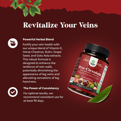 Natures Craft Vein Support Supplements Leg and Veins - Full Body Circulation Supplement for Spider & Varicose Veins and Improved Flow with Horse Chestnut Extract & Flavonoids - Vegan Non-GMO Mini Caps (1 Month)