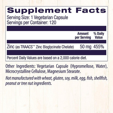 Healthy Origins, Zinc Bisglycinate, 50Mg Zinc - One Capsule Every 2 Days, 120 Vegan Capsules, Laboratory Tested, Vegetarian, Gluten-Free, Soya-Free, Non-Gmo