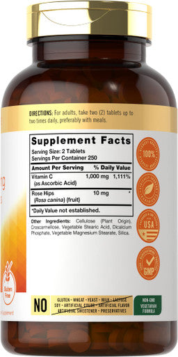 Carlyle Vitamin C With Rose Hips 500Mg | 500 Tablets | High Potency Formula | Vegetarian, Non-Gmo And Gluten Free Supplement