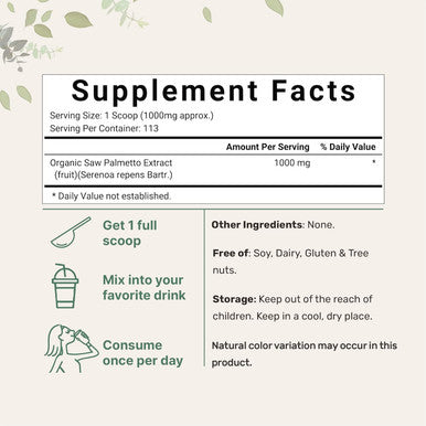 Micro Ingredients Sustainably US Grown Organic Saw Palmetto Powder 4 Ounce with Active Fatty Acid Pure Saw Palmetto Prostate & Hair Growth Supplement Healthy Urination Frequency & Hair Loss Blocker Supplement