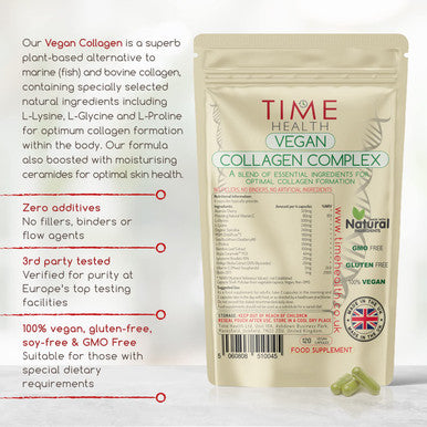Vegan Collagen Complex | with Ceramides, Acerola Cherry, MSM, Spirulina, Bamboo, Lysine, Glycine, Proline, Biotin | UK Made | Zero Additives | GMP Standards (120 Count (Pack of 1))