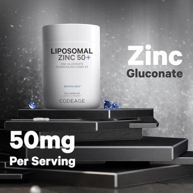 Codeage Liposomal Zinc Supplement 3 Month Supply One Per Day - 50 Mg Zinc Gluconate Vitamin Pills - Essential Mineral Supplements Zinc Plus Liposomal Delivery Matrix - Vegan Non-Gmo - 100 Capsules