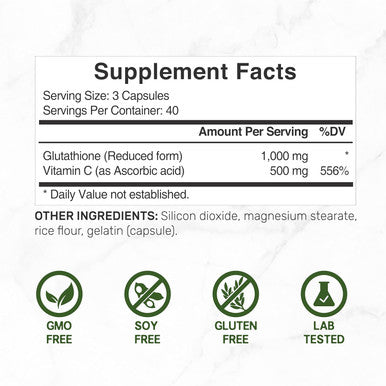 Deal Supplement Glutathione Supplement 1000mg Per Serving 98% Purity | Plus Vitamin C 500mg Active Reduced Form (GSH) | Intracellular Antioxidant Supports Detoxification & Immune Health