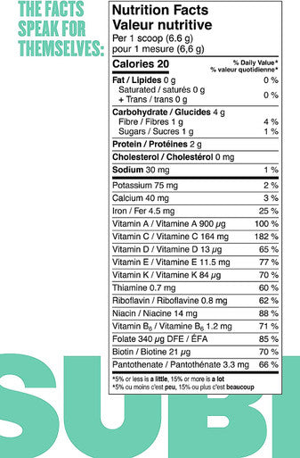 Subi | Best Green Superfood | Raw Ingredients: Matcha, Kale, Barley Grass, Spirulina, Acai, Goji Berry + More | Morning Energy Booster | 40 Day Supply , 264 g (Pack of 1)