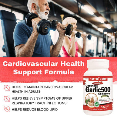 Odorless Garlic Extract 500 mg (50,000 mg Raw Equivalent) 100:1 Concentrate Ratio, 120 Softgels, Maintains Cardiovascular Health, Made in Canada by Nutridom
