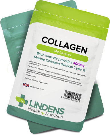 Lindens Collagen (Marine) 400mg Capsules 360 Pack - UK Manufacturer, Letterbox Friendly