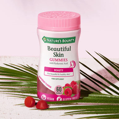 Nature's Bounty Beautiful Skin Gummies - Pack Of 60 Gummies 30 Day Supply - Including Zinc Vitamins C & E Biotin & Hyaluronic Acid - Support Your Beauty Routine - Vegan