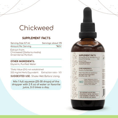 Chickweed B120 Alcohol-Free Herbal Extract Tincture, Concentrated Liquid Drops Natural Chickweed (Stellaria Media) Dried Above-Gr