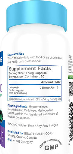 Probiotic Bacillus Coagulans IBS Management Premium Grade Lactospore -Vegan High Survivability in Gut Shelf Stable 60 caps