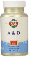 KAL Vitamin A and D 10 m/400 10,000/400 IU Softgel, 100 Count