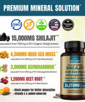 Shilajit Pure Himalayan Organic Capsules 15000Mg With Irish Sea Moss, Ashwagandha, Copper, Beet Root - Fulvic Acid Trace Minerals Supplement For Men & Women - 90 Count, Non-Gmo, Gluten-Free
