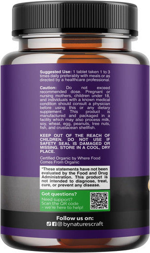 Natures Craft High Strength Organic Ashwagandha Supplements - Calm Mood Support Ashwagandha with Black Pepper for Enhanced Absorption - Vegan and Non-GMO (60 Tablets)