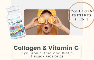 KAPPA NUTRITION (120 Capsules), Collagen Type I, II, III, 6 Billion Probiotics Resistance, Hyaluronic , Vitamin C, Biotin & MCT Oil, Hair, Nails, and Skin, Collagen Peptides 14 in 1 from