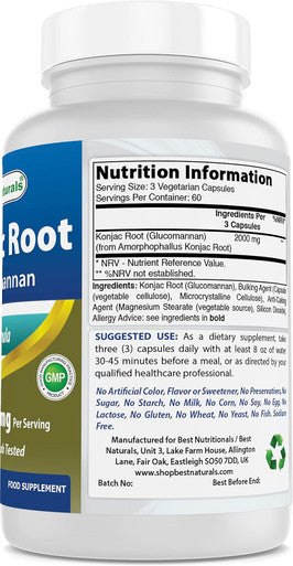 Best Naturals 2 Pack Konjac Glucomannan Root 2000 mg per Serving - 180 Vegetarian Capsules