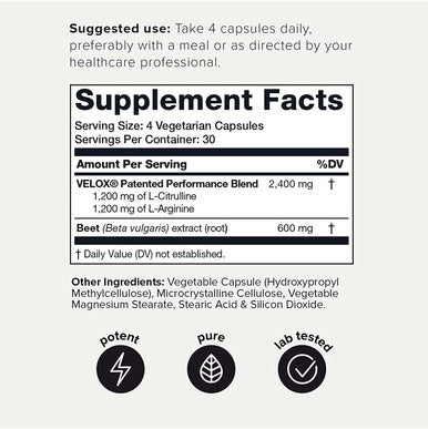 Fuel by Toniiq - 3,000mg Nitric Oxide Booster - 99% Purified L-Arginine - 99% Purified L-Citrulline - Min. 4% Beet Root Nitrates - Clinically Proven Velox Blend - 120 Veggie Capsules