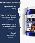 Gaspari Nutrition Proven Egg, 100% Egg White Protein, 25g Protein, Keto Friendly, Dairy Free, Lactose Free, Soy Free - Chocolate, 2 lbs