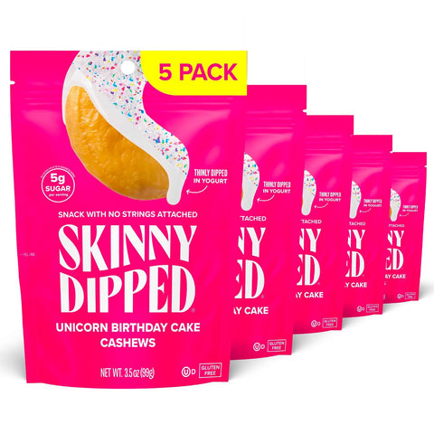 SkinnyDipped Salted Caramel Cashews, Healthy Snack, Plant Protein, Gluten Free, 3.5oz Resealable Bags, Pack of 5