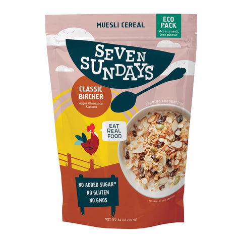 Seven Sundays Muesli Cereal, Classic Bircher Apple Cinnamon Almond, 32 Oz Bag (Pack of 4), Gluten Free, 0g Added Sugar, Enjoy Warm, Cool or as Overnight Oats